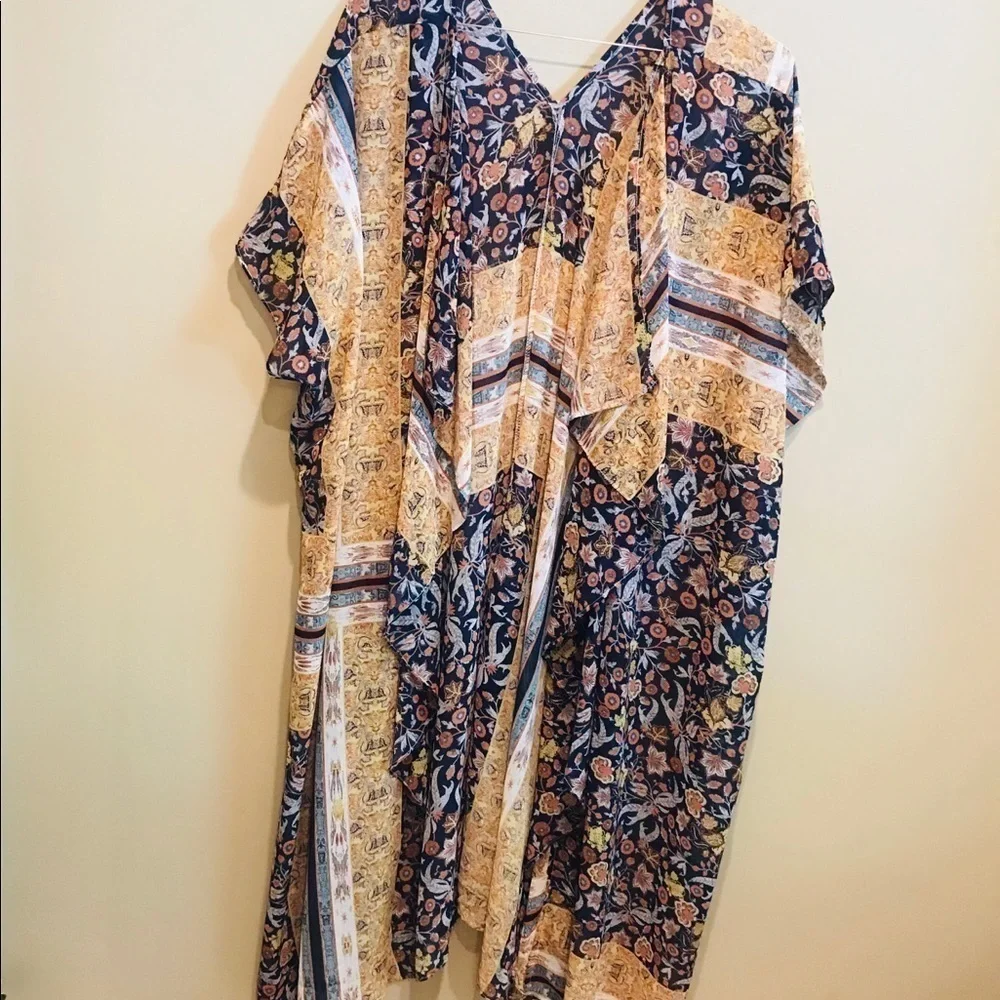 Umgee Duster Kimono Cardigan Floral Gold Boho S/M